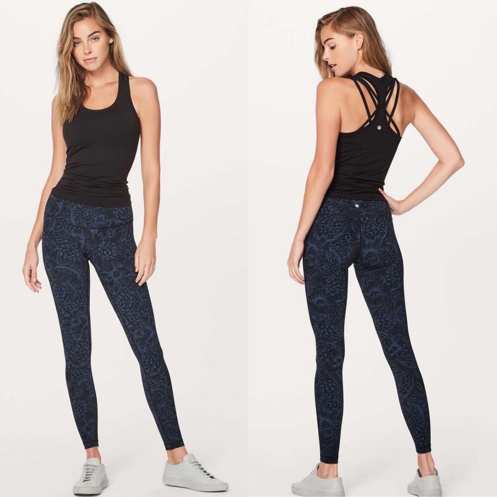 Lululemon Nouveau Mach Blue Print Wunder Under Leggings Size 2
